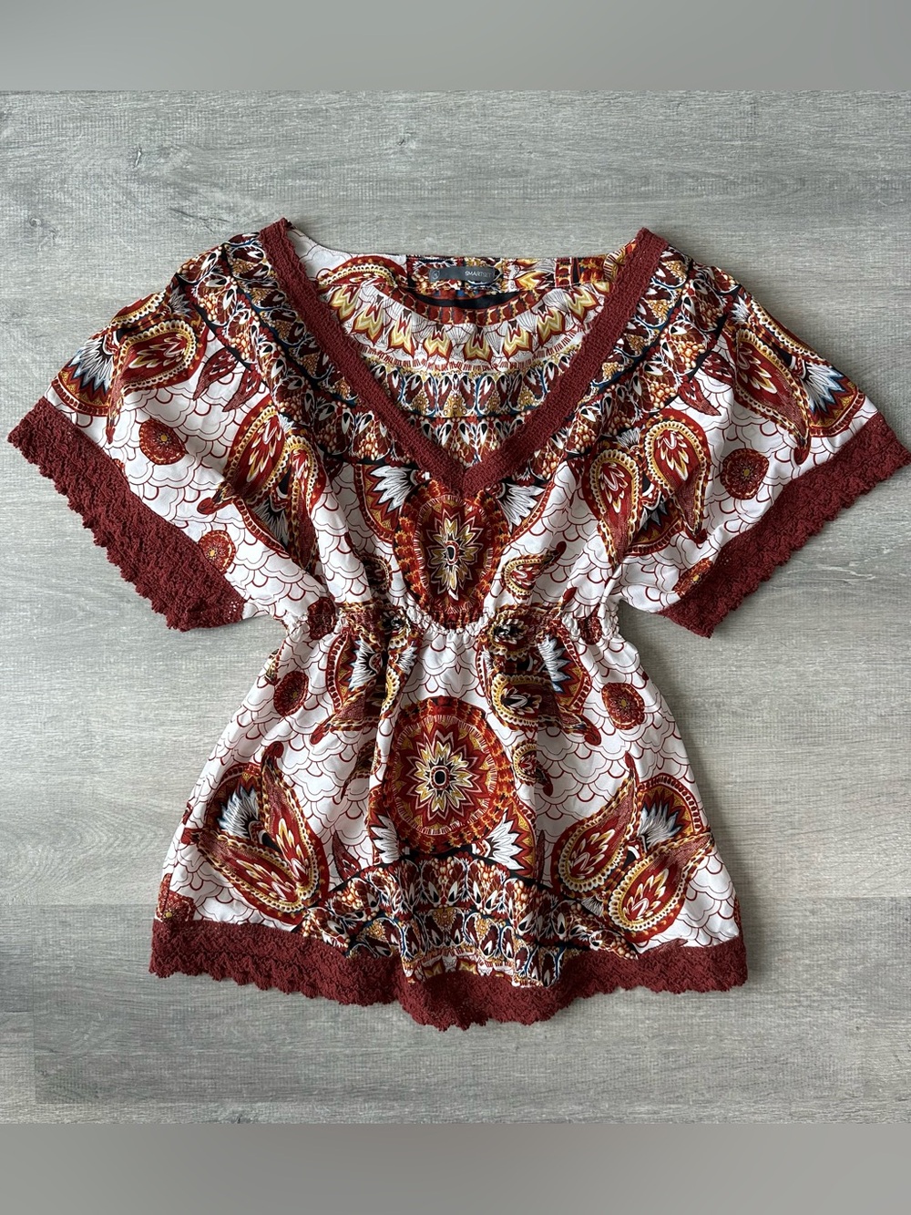Smart Set Boho Medallion Print V-Neck Top Blouse